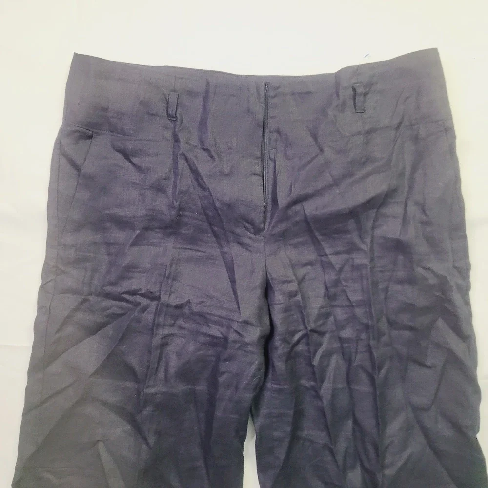 H&M Wide Leg Linen Blend Trousers Women's Size 12 Navy Blue Casual Professional